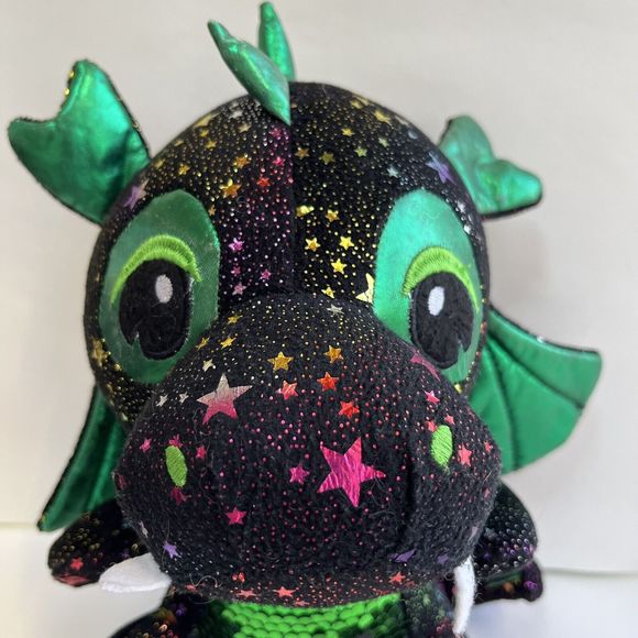Caravan Softoys Green Drogo Dragon II Plush Colorful Stars Reversible Sequin 10" - Picture 8 of 13